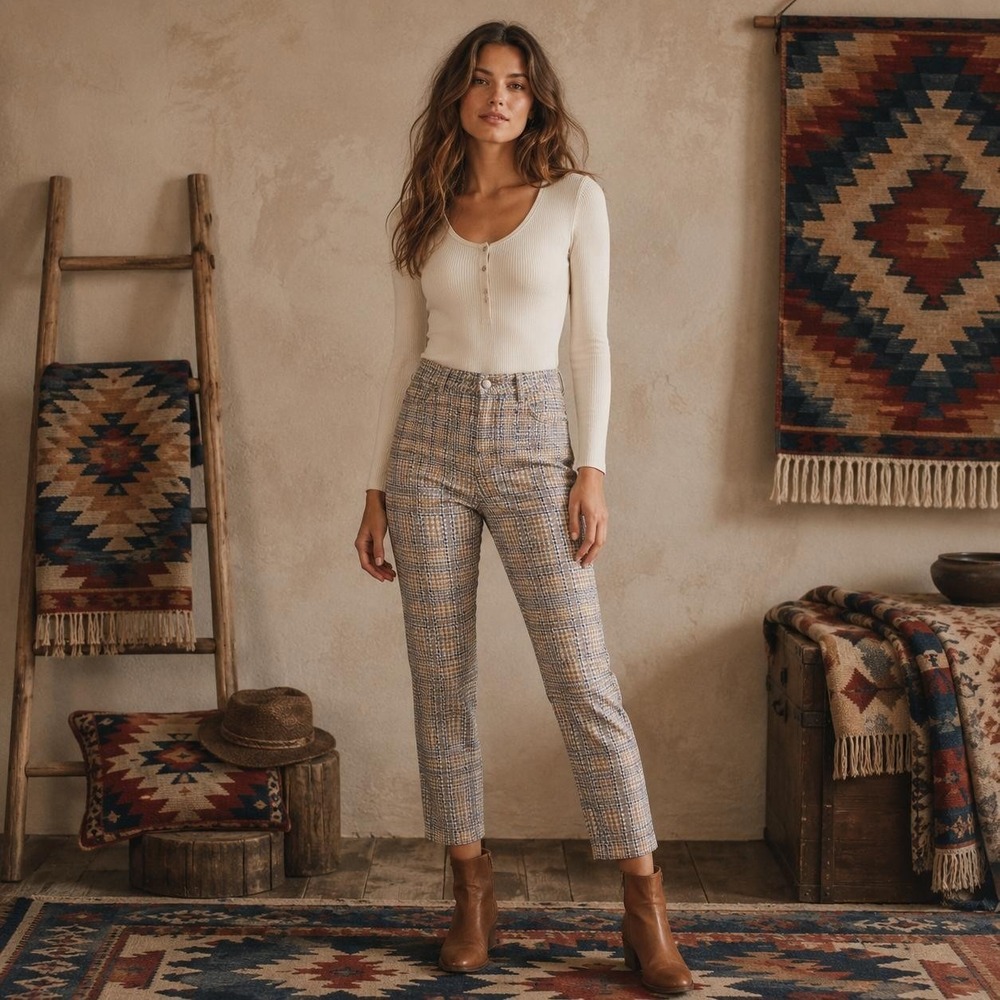 J. MCLAUGHLIN Womens Skinny Pants 6 Preppy Plaid Stretch Ankle Mid Rise